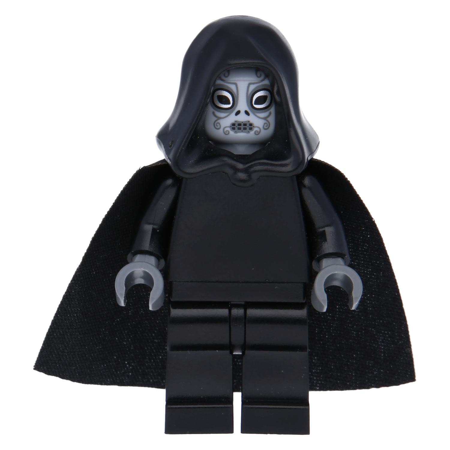 Lego Harry Potter Minifigure Death Eater with a black cloak and hood