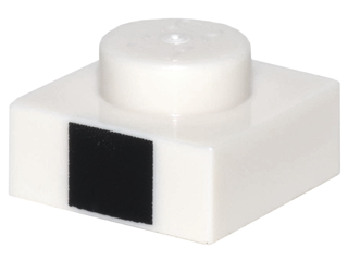 Lego plates (printed) - 1 x 1 with black square (white)