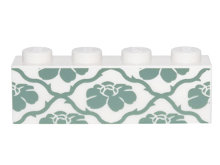 LEGO Bricks (Printed) - 1 x 4 with Sand Green Floral and Vine Pattern (White)