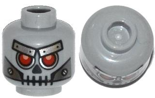LEGO Minifigure Heads (Other) - Alien head with red eyes, metal eyebrows and metal jaw with screws (Light Bluish Gray)