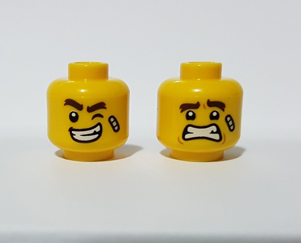 LEGO Minifigures heads (male) - wink on the left, crooked smile and with plasters (double -sided)