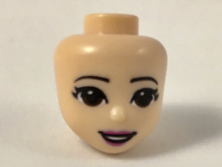 LEGO Minifiguren Köpfe (Friends) - Braune Augen, dunkel-pinke Lippen und offener Mund (Hellnougat)