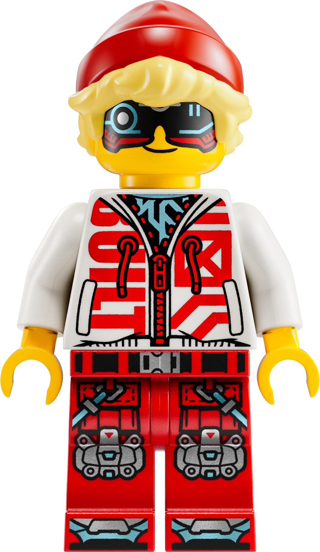 LEGO Minifigur Cooper - Black Visor, White Hoodie, Red Legs (drm069) – neu