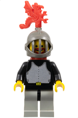 LEGO Minifigur Breastplate - Black, Light Gray Legs with Black Hips, Dark Gray Grille Helmet, Red Plastic Cape (cas174)