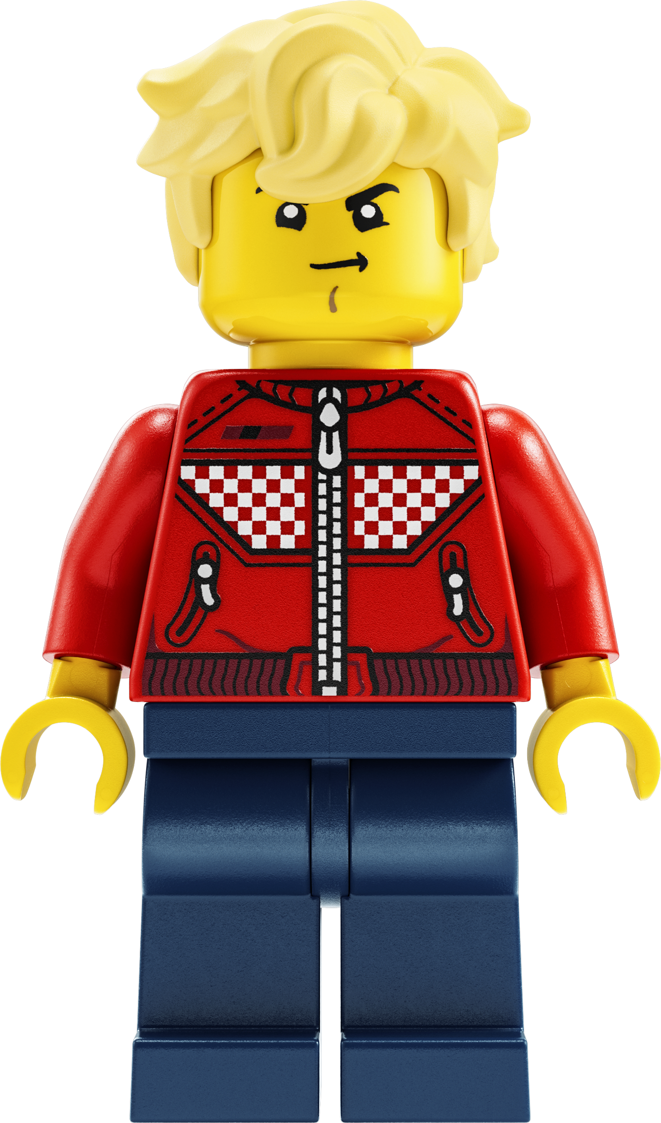 LEGO Minifigur Cooper - Red Racing Jacket, Dark Blue Legs (drm008) – neu