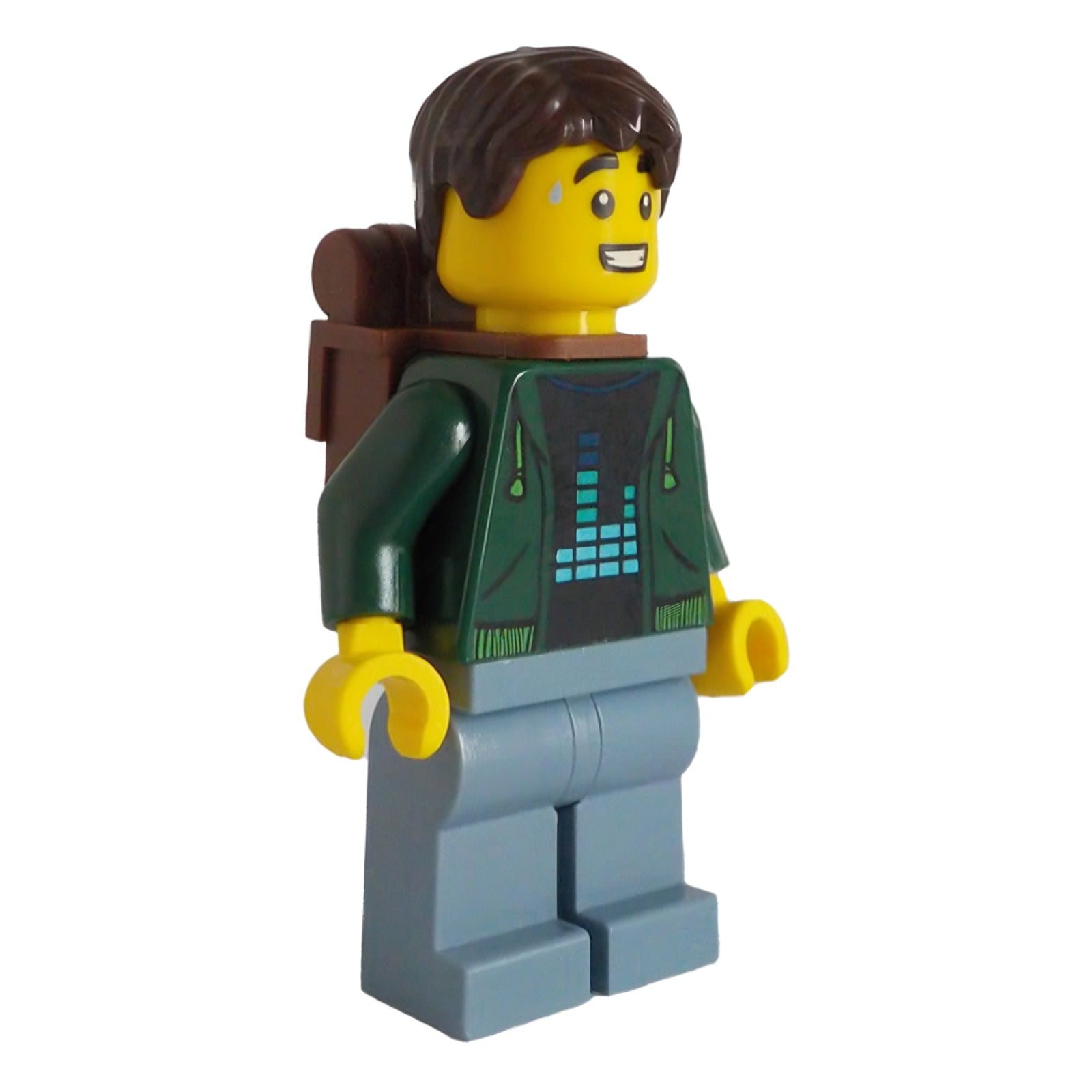 LEGO Minifigur Traveler - Male, Dark Green Hoodie, Sand Blue Legs (bdp130)