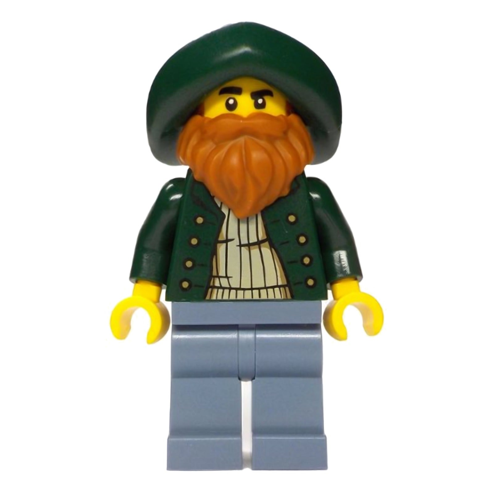 LEGO Minifigur Merchant Boat Captain - Male, Dark Green Open Jacket (bdp207)