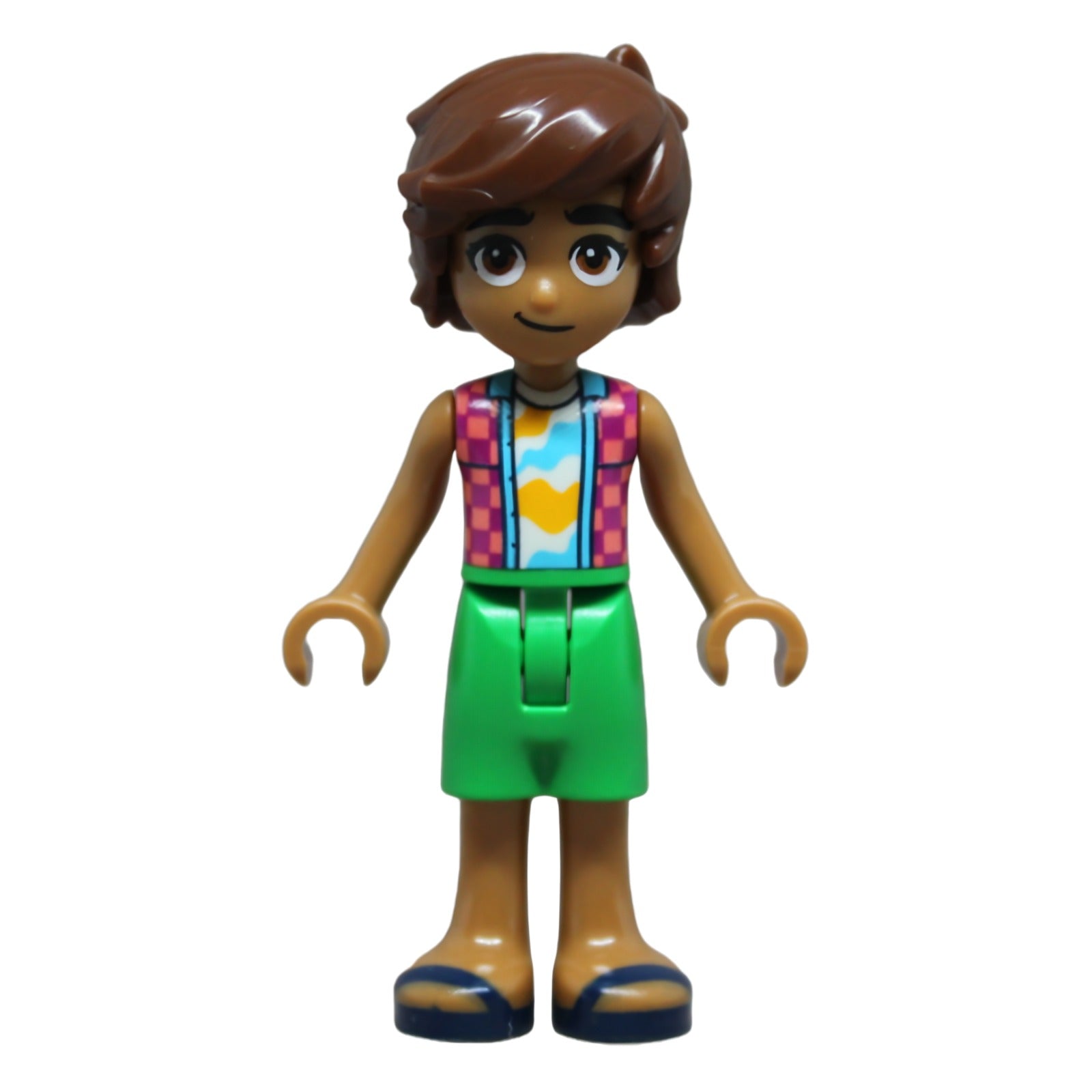 LEGO Minifigur Friends Leo - Coral and Magenta Checkered Sleeveless (frnd0836)