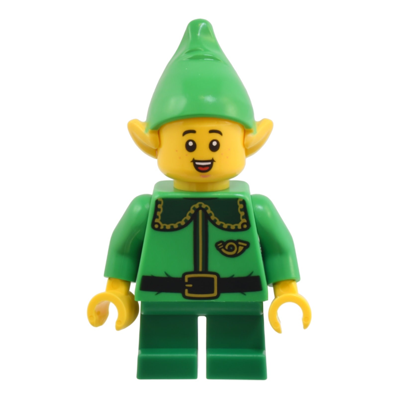 LEGO Minifigur Elf - Dark Green Collar and Gold Horn, Open Mouth Smile (hol364)