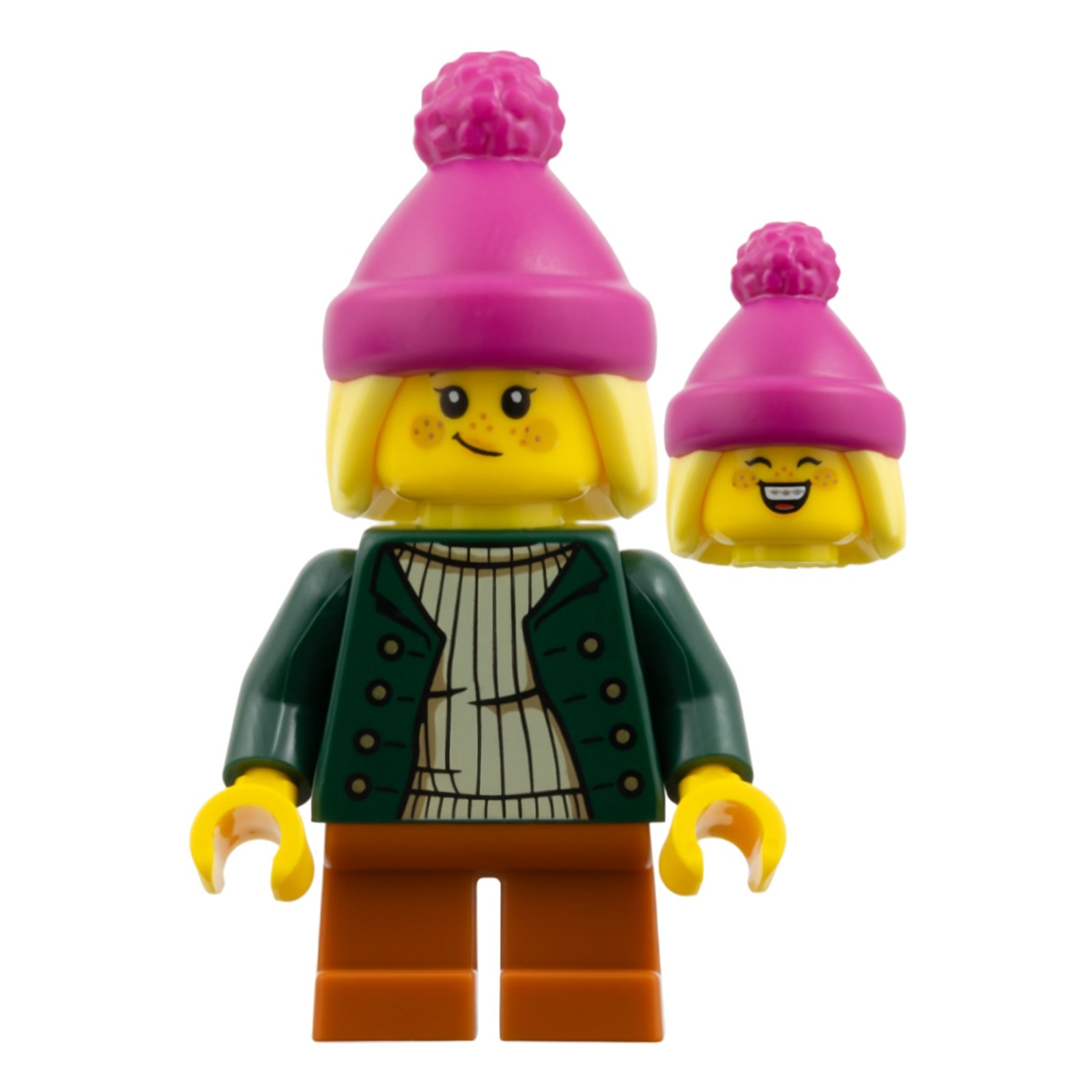 LEGO Minifigur Girl - Magenta Beanie, Dark Green Jacket, Dark Orange (hol390)