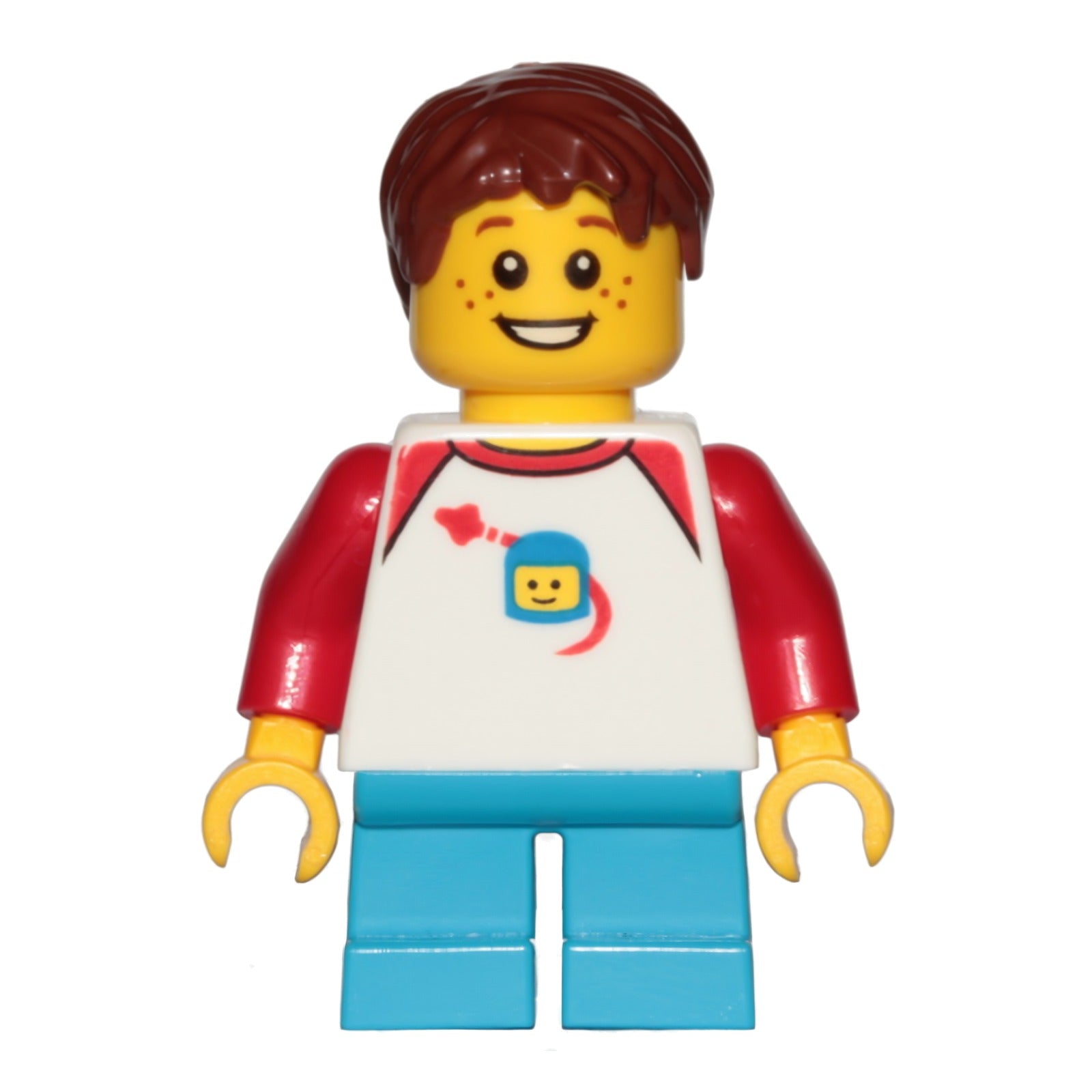 LEGO Minifigur Boy, Freckles, Classic Space Shirt with Red Sleeves (idea051)