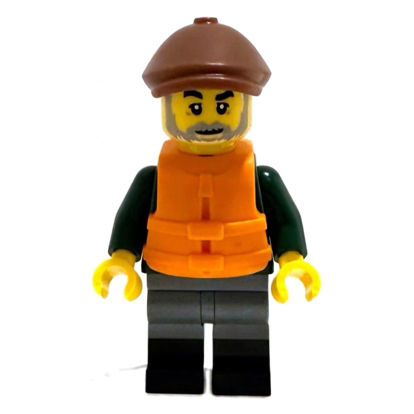 LEGO Minifigur Fisher - Dark Green Open Jacket, Dark Bluish Gray Legs (idea247)