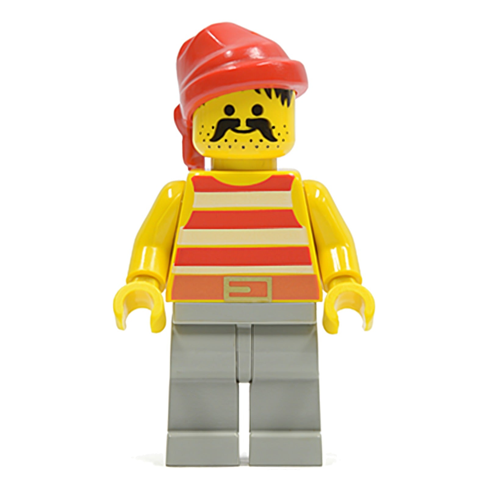 LEGO Minifigur Pirate Red / White Stripes Shirt, Light Gray Legs, Red (pi044)
