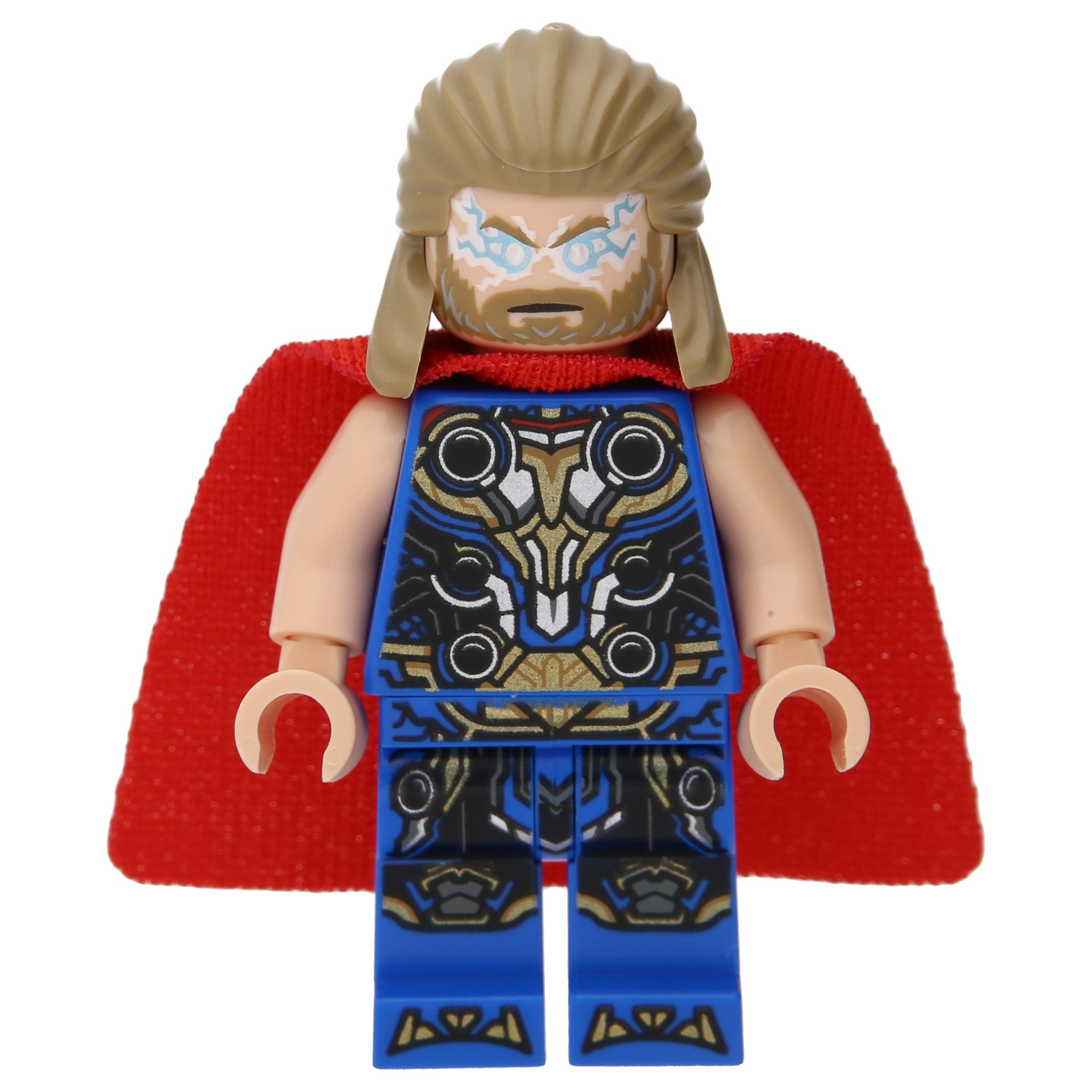 LEGO Minifigur Marvel Thor mit blauem Kostüm, rotem Cape und Kopf mit (sh0811)