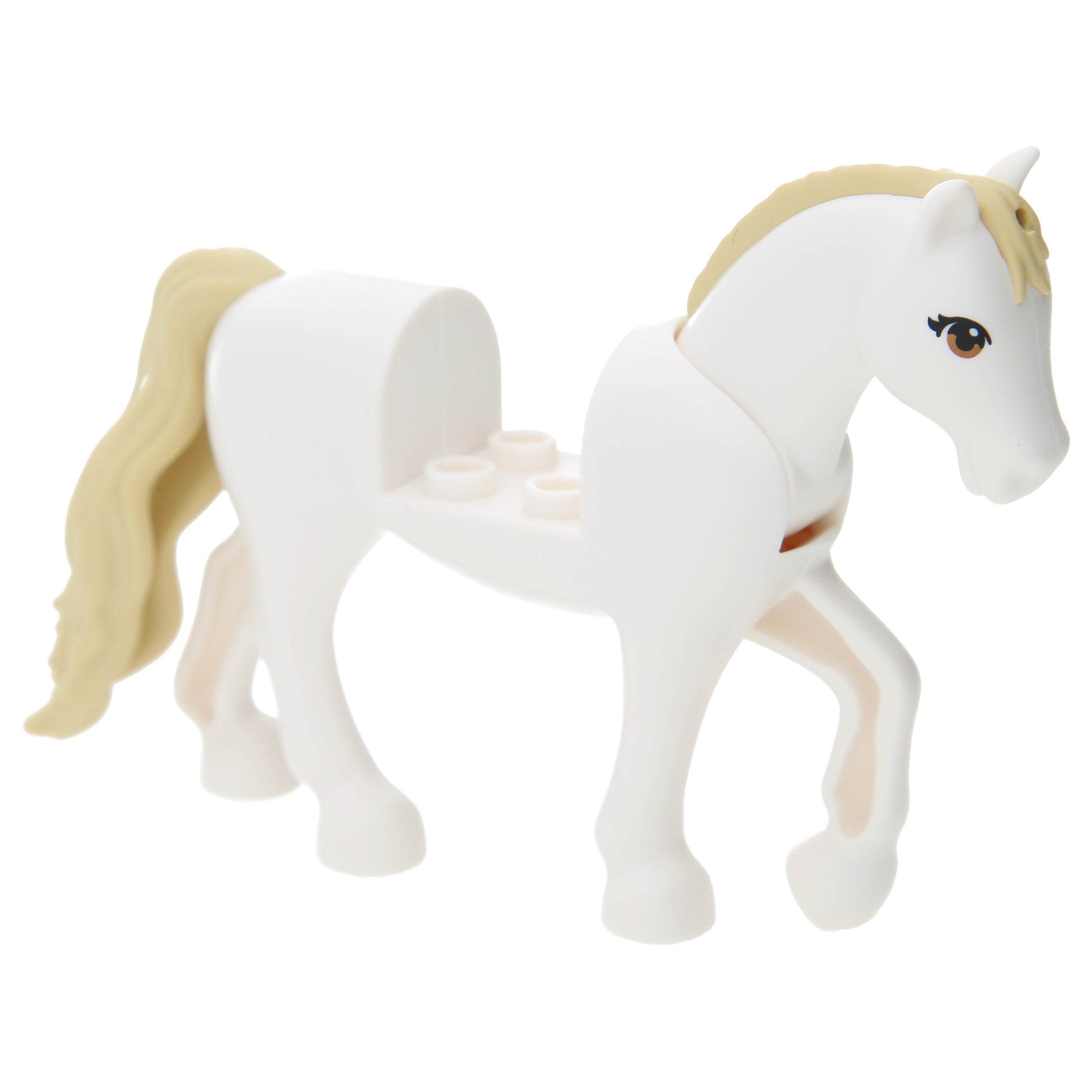 LEGO Horses - Movable neck, 2 x 2 recess, Tan Mane and tail (white)