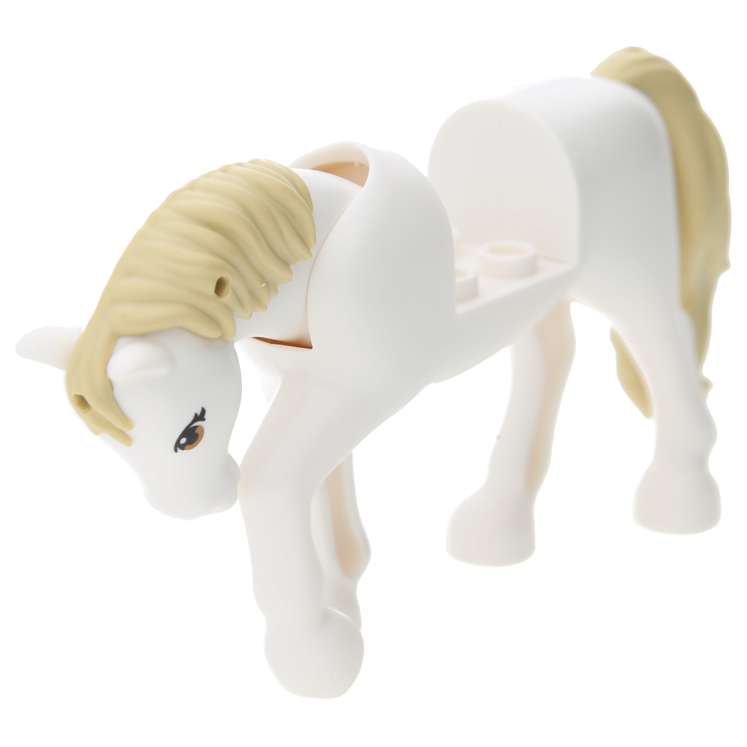 LEGO Horses - Movable neck, 2 x 2 recess, Tan Mane and tail (white)