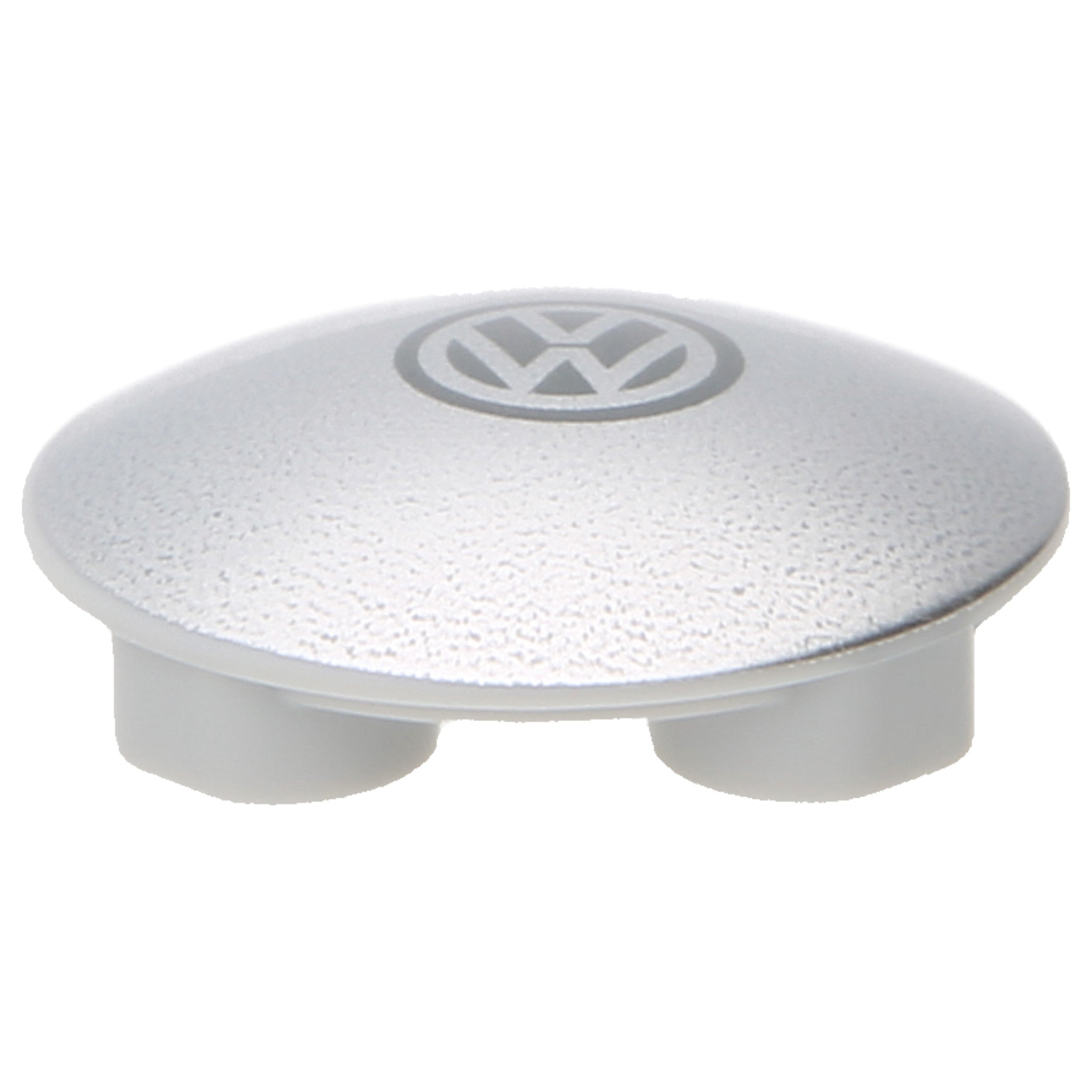 LEGO Plates (printed) - round plate 2 x 2 with round bottom, VW logo on a silver background (Light Bluish Gray)