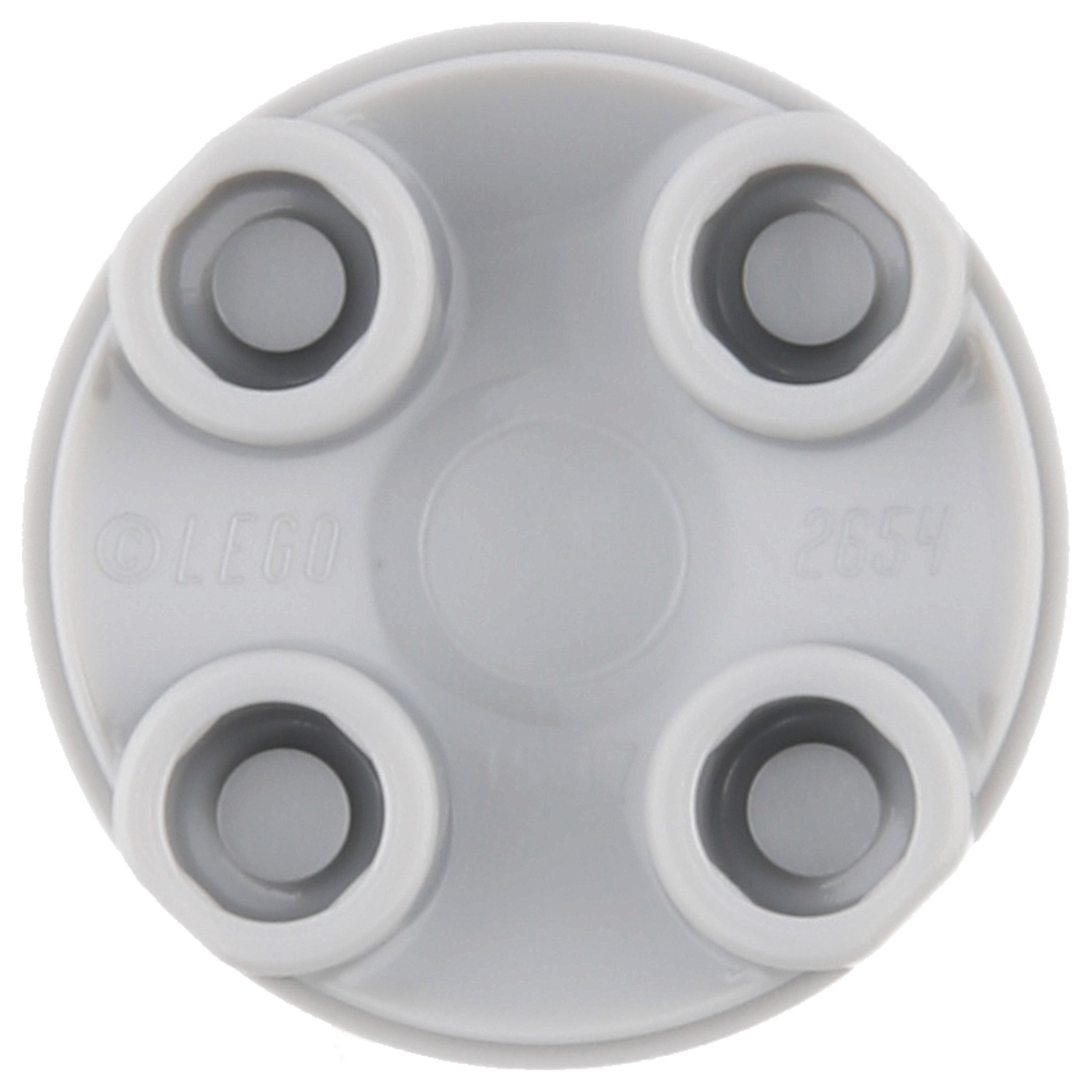 LEGO Plates (printed) - round plate 2 x 2 with round bottom, VW logo on a silver background (Light Bluish Gray)