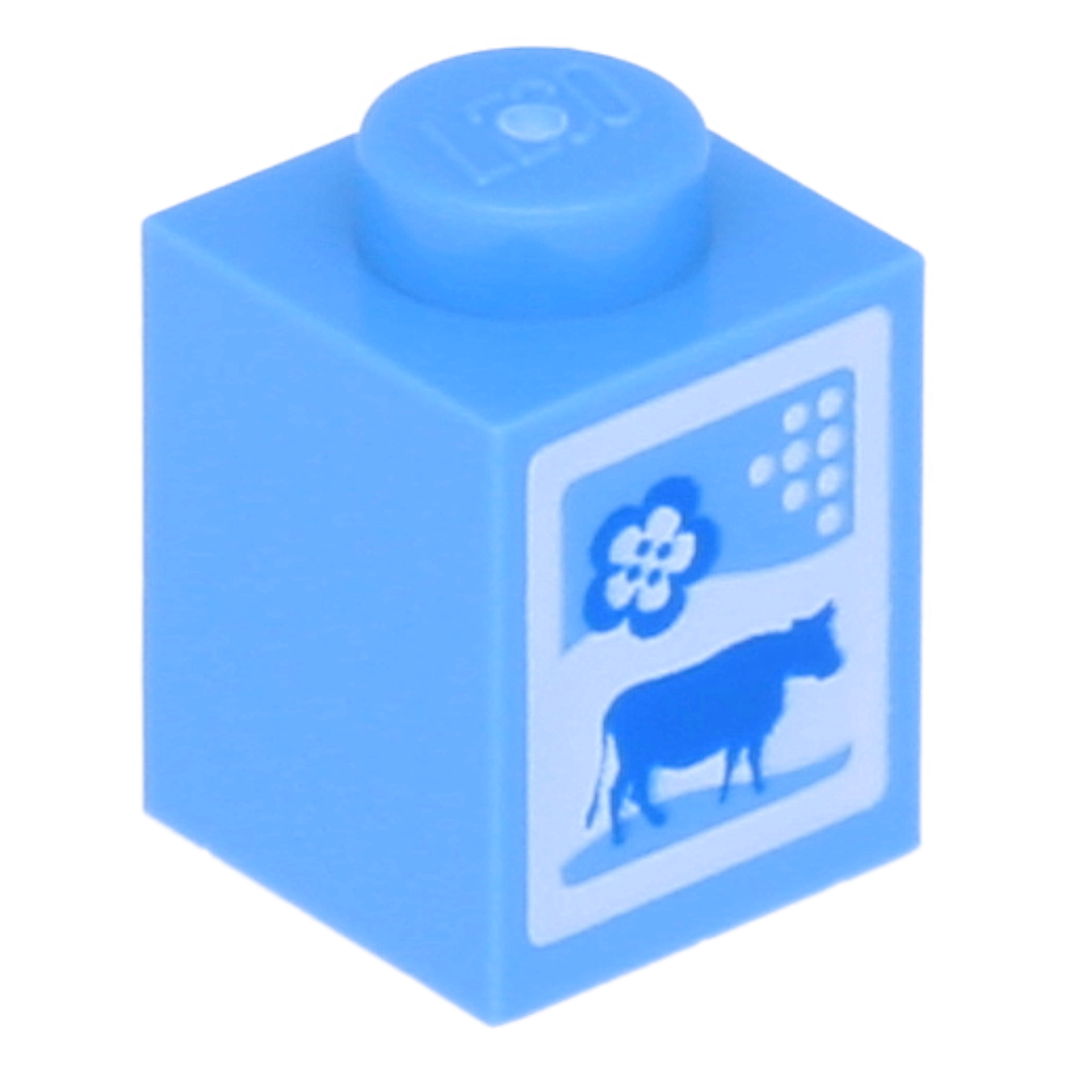 LEGO Bricks (Printed) - 1 x 1 with Cow and Floral Pattern (Medium Blue) (Milk Carton)