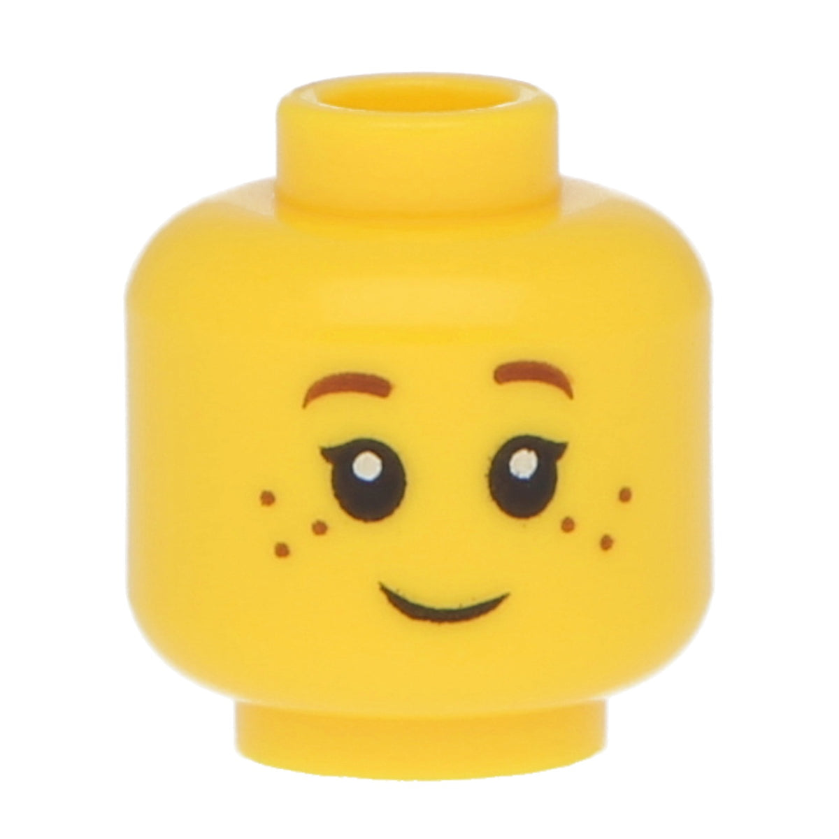LEGO minifigure heads (male) - black eyelashes, brown eyebrows and freckles (recessed nub)