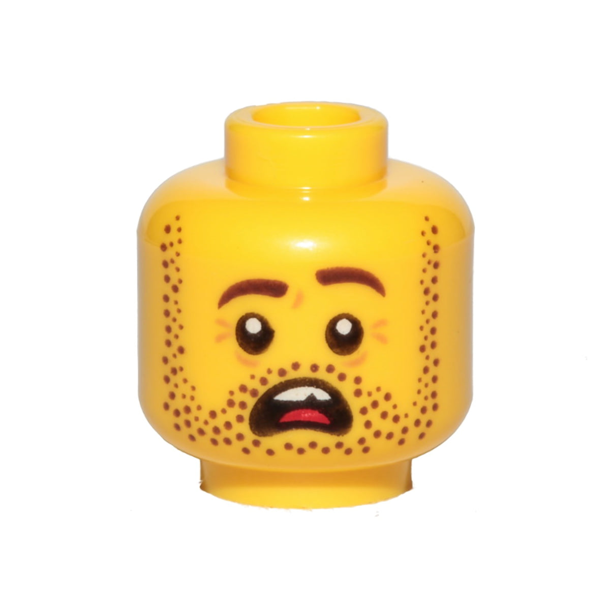 LEGO Minifigures Heads (Male) - Dark brown stubble, open mouth with teeth and tongue