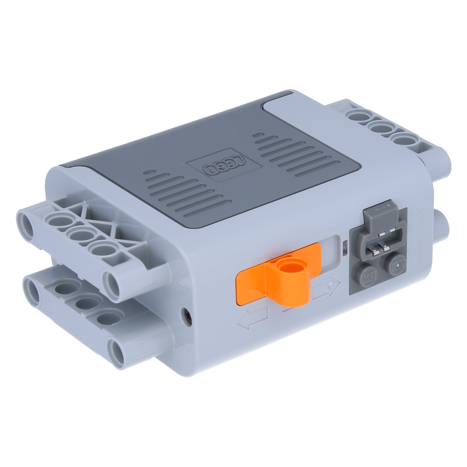 LEGO Batterieboxen & Akkus - 9V Batteriebox 4 x 11 x 7 mit orangenem Schalter und dunkelgrauen Abdeckungen