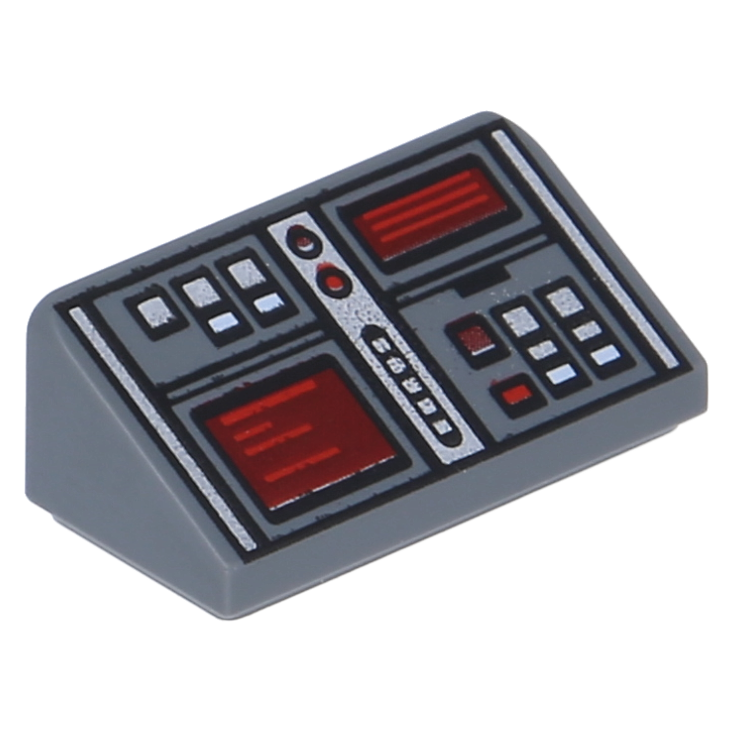LEGO Slopes (printed) - 1 x 2 x 2/3 with 2 red screens, red and white buttons (30°)