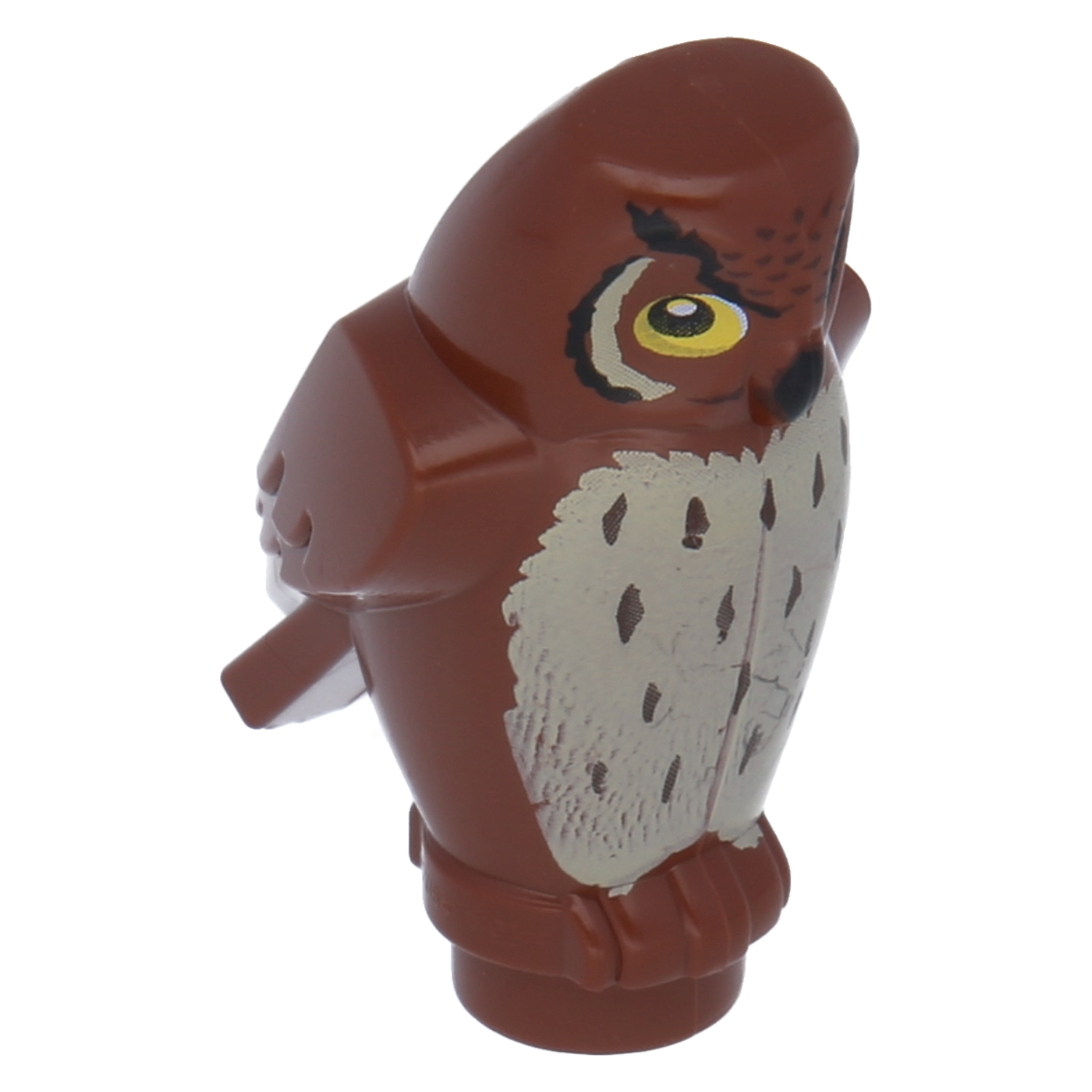 Lego birds - owl with black beak, yellow eyes and beige breast (red -brown)