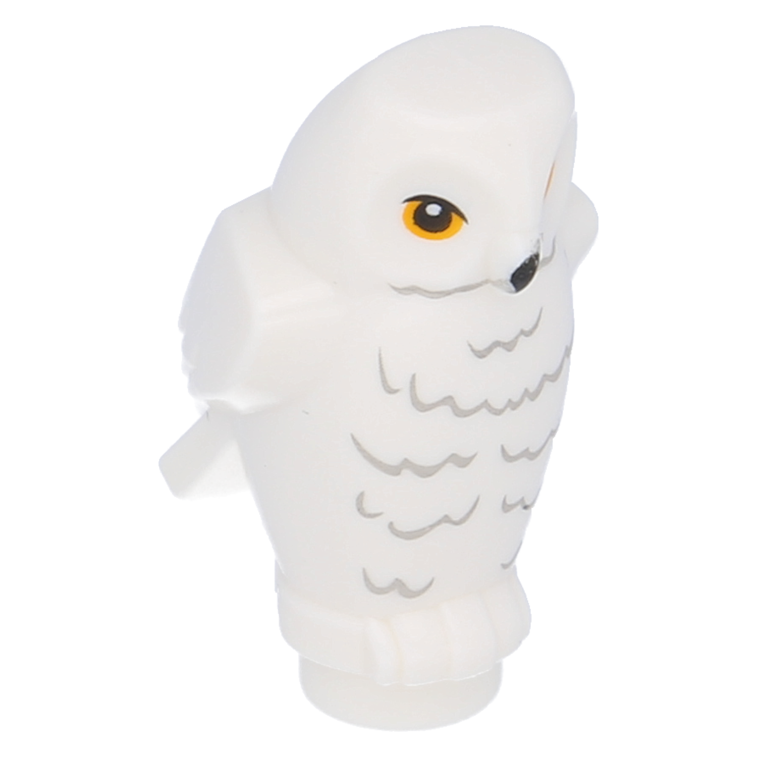 Lego birds - owl with a black beak, yellow eyes and ripped chest (white)