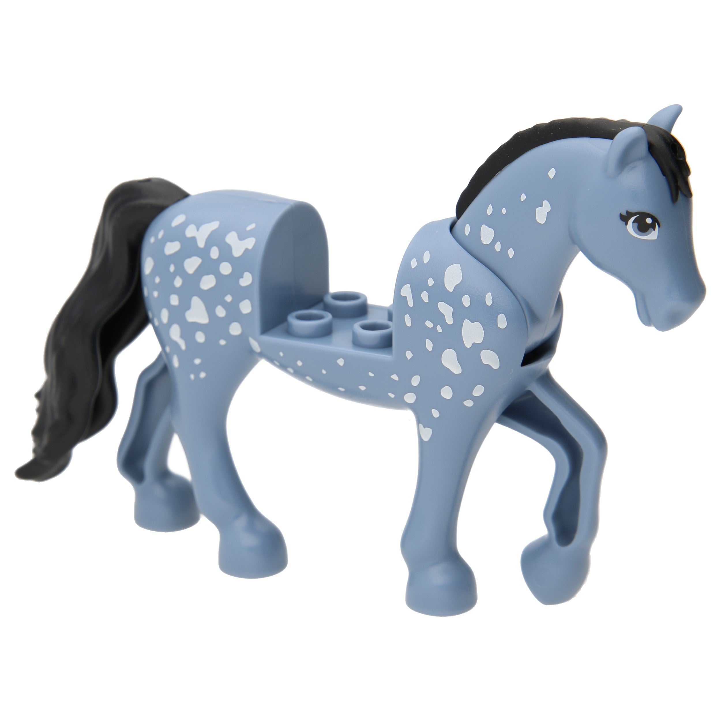 LEGO horses - movable neck, black tail, white dotted pattern and 2 x 2 recess (Sand Blue)