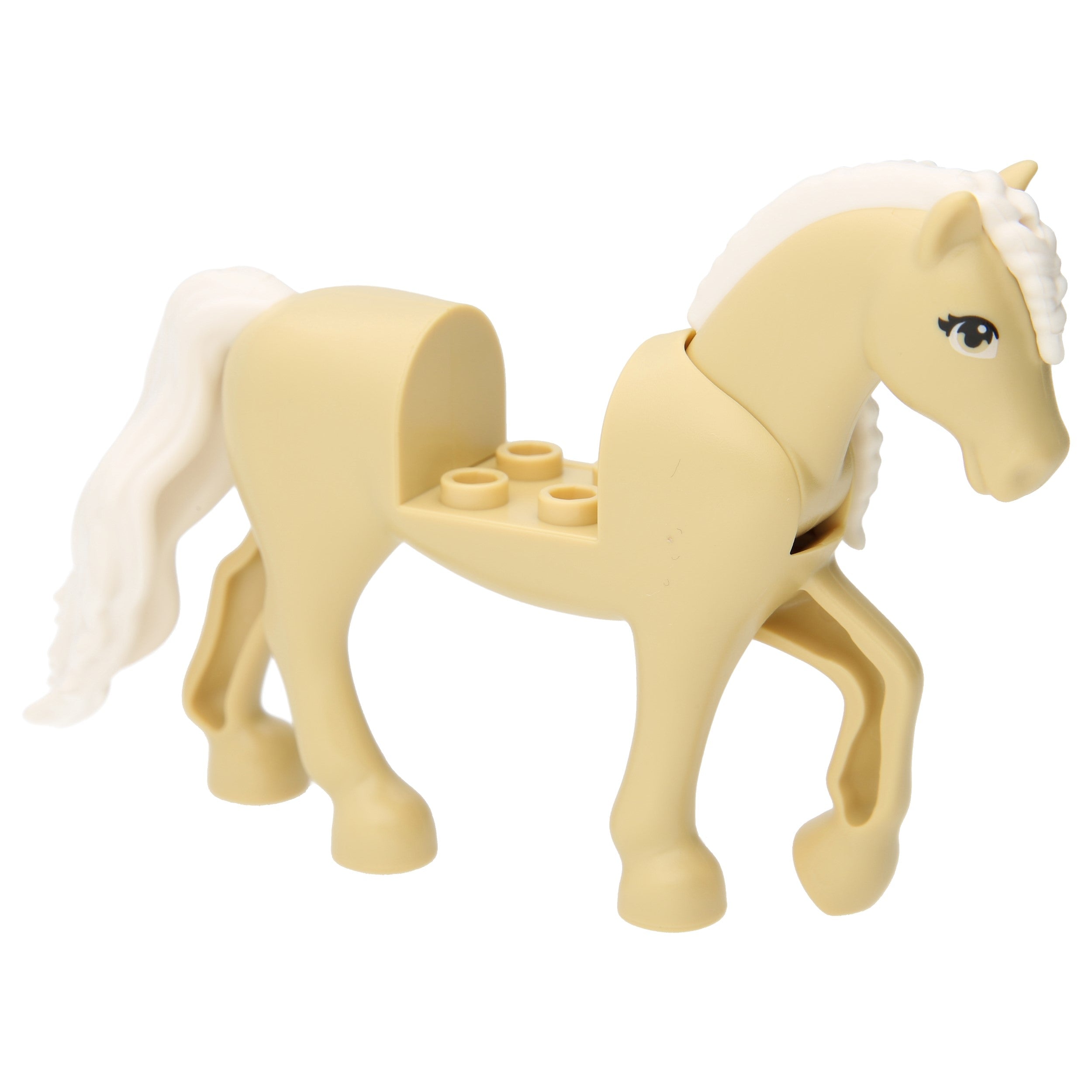 LEGO Horses - Movable neck, 2 x 2 cutout, white tail and braided mane (Tan)