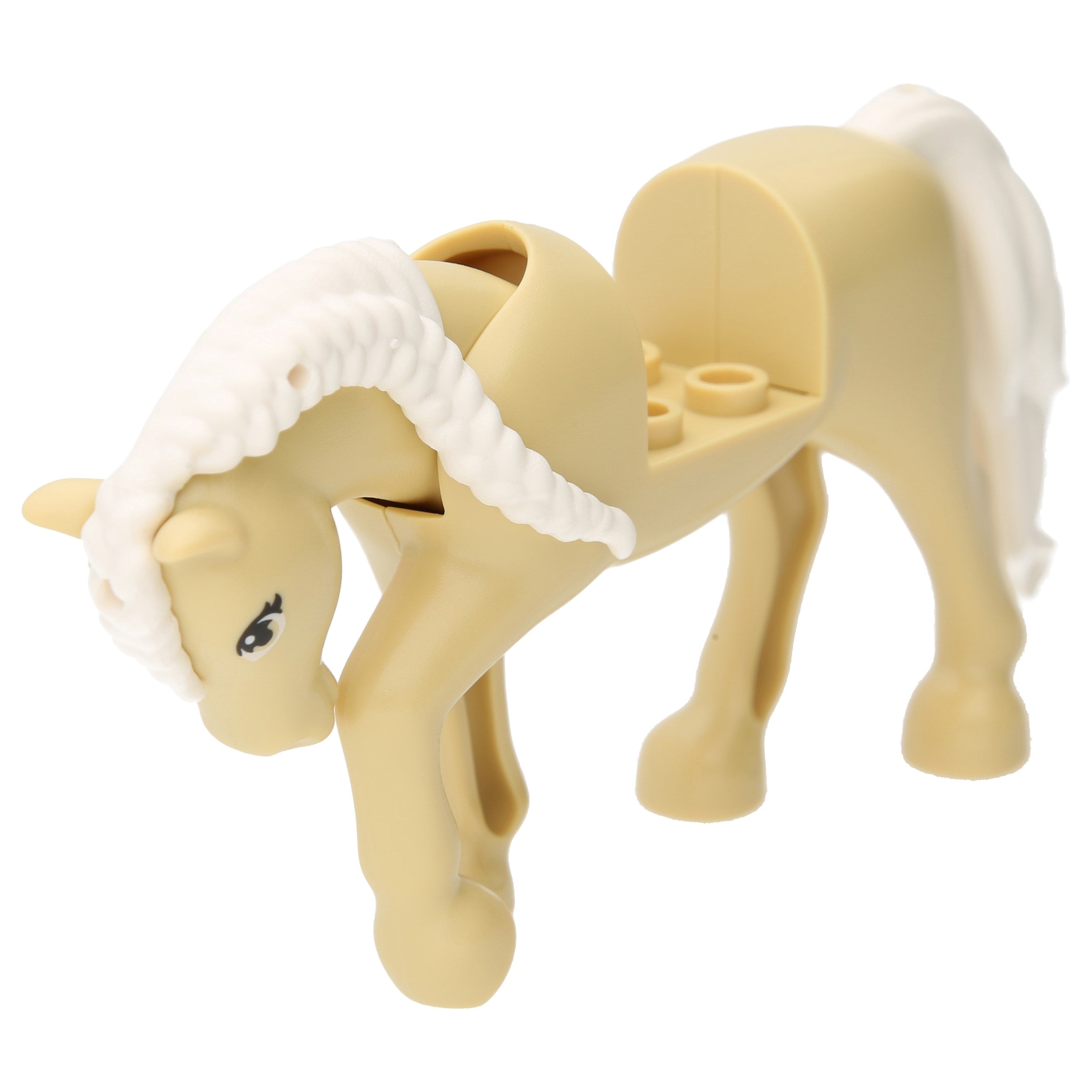LEGO Horses - Movable neck, 2 x 2 cutout, white tail and braided mane (Tan)