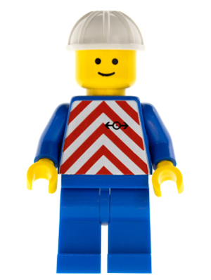 LEGO Minifigur Red & White Stripes - Blue Legs, White Construction Helmet (trn051)