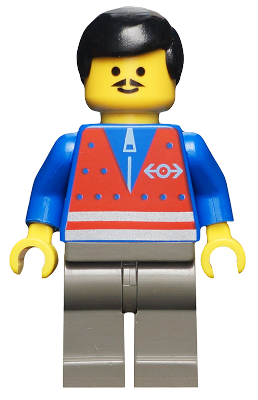 LEGO Minifigur Red Vest and Zipper - Dark Gray Legs, Black Male Hair (trn052)