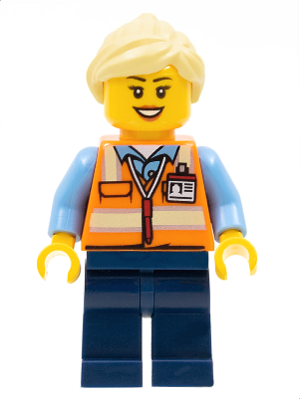 LEGO Minifigur Train Worker - Female, Orange Safety Vest with Badge (trn245)