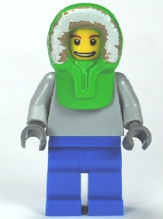 LEGO Minifigur Plain Light Bluish Gray Torso, Blue Legs, Bright Green Hood (twn149)